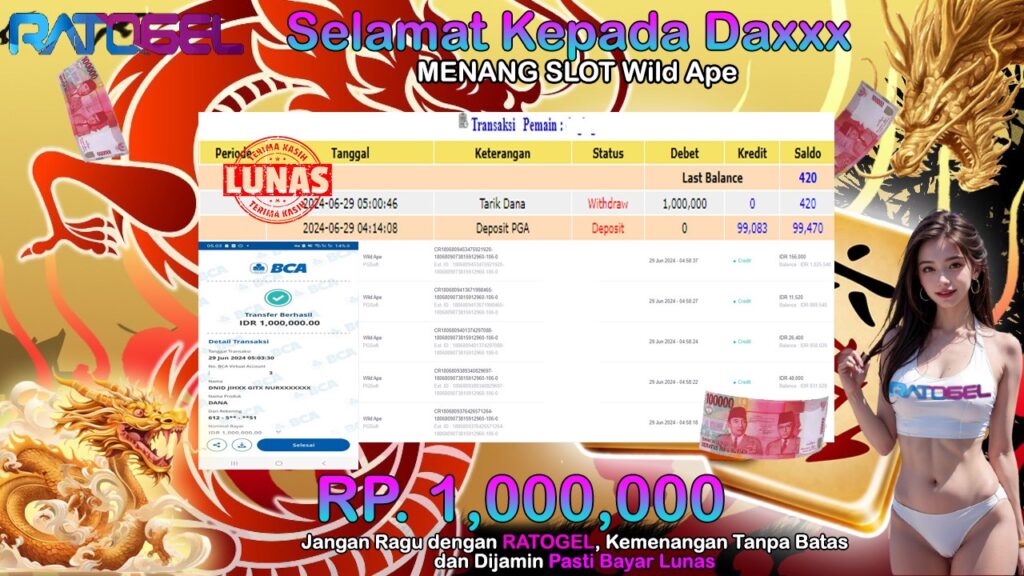 BUKTI JACKPOT SLOT WILD APE TERPERCAYA DI INDONESIA TGL 29-06-2024