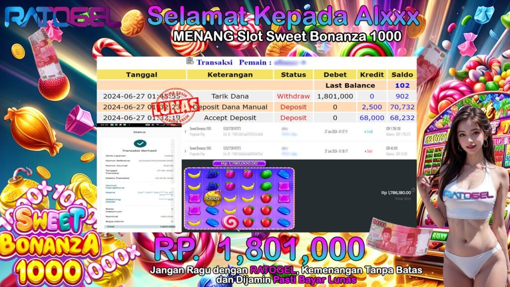 BUKTI JACKPOT SLOT SWEET BONANZA 1000 TERPERCAYA DI INDONESIA TGL 27-06-2024