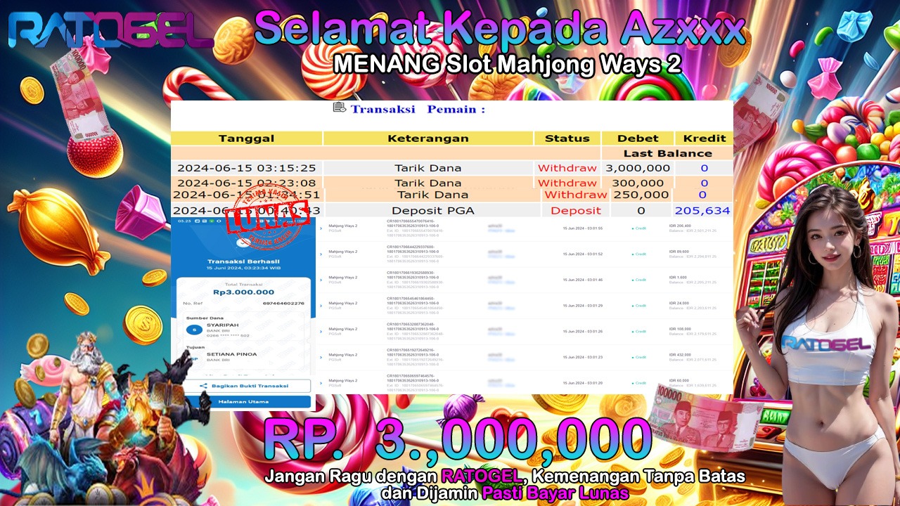 BUKTI JACKPOT SLOT MAHJONG WAYS 2 TERPERCAYA DI INDONESIA tgl 15-06-2024