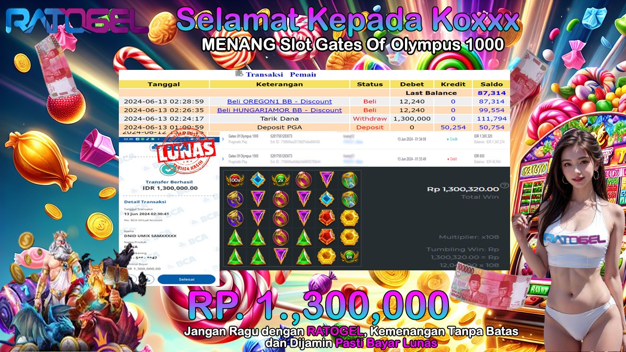 BUKTI JACKPOT SLOT GATES OF OLYMPUS 1000 TERPERCAYA DI INDONESIA TGL 13-06-2024