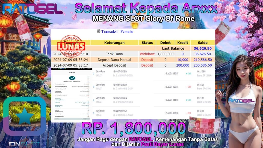 BUKTI JACKPOT SLOT GLORY OF ROME TERPERCAYA DI INDONESIA TGL 09-07-2024