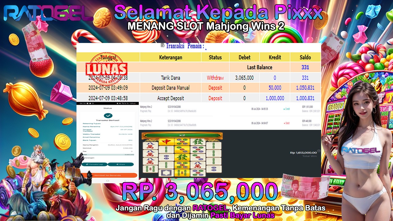 BUKTI JACKPOT SLOT MAHJONG WINS 2 TERPERCAYA DI INDONESIA TGL 09-07-2024