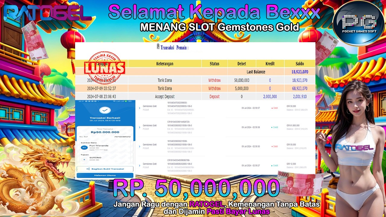 BUKTI JACKPOT SLOT GEMSTONES GOLD TERPERCAYA DI INDONESIA TGL 09-07-2024