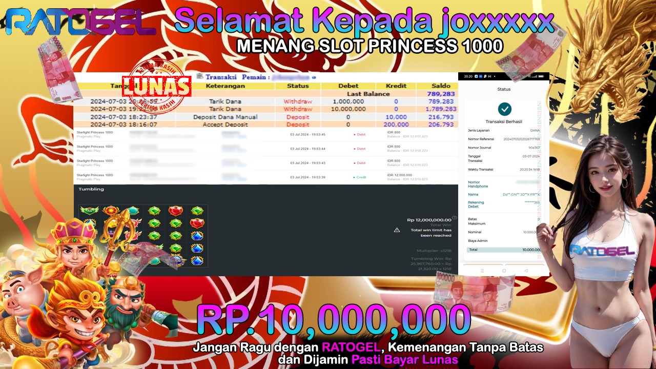 BUKTI JACKPOT SLOT STARLIGHT PRINCESS 1000 TERPERCAYA DI INDONESIA TGL 03-07-2024