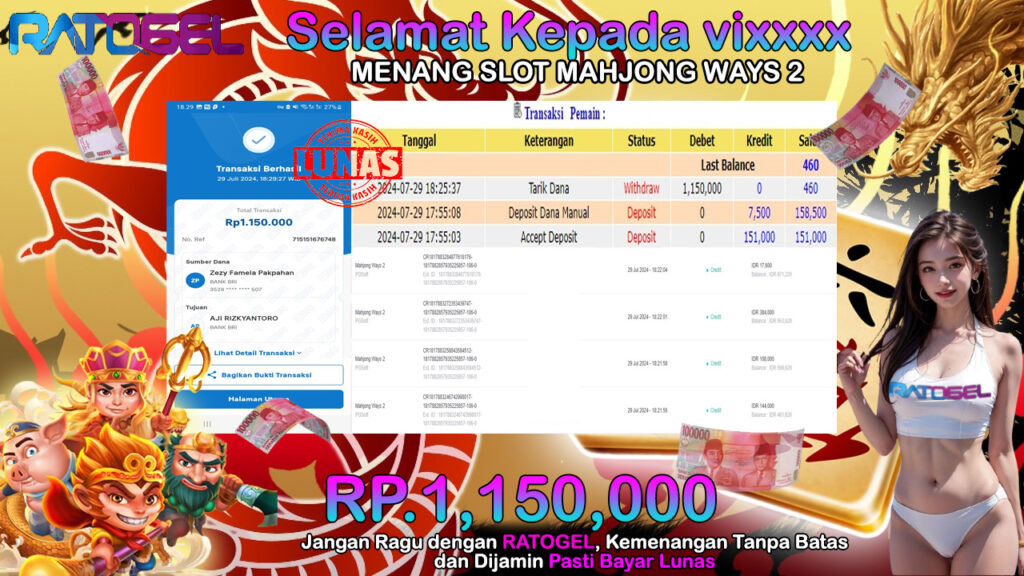 BUKTI JACKPOT SLOT MAHJONG WAYS 2 TERPERCAYA DI INDONESIA TGL 29-07-2024