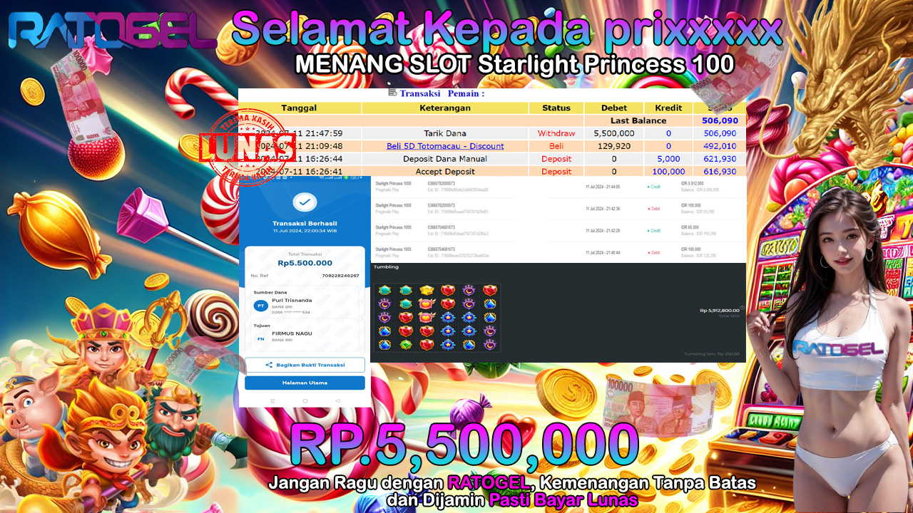 BUKTI JACKPOT SLOT STARLIGHT PRINCESS 1000 TERPERCAYA DI INDONESIA TGL 11-07-2024