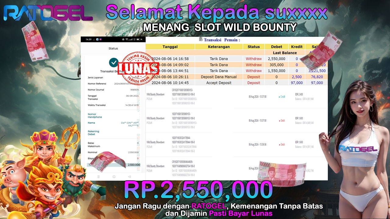 BUKTI JACKPOT SLOT WILD BOUNTY SHOWDOWN  TERPERCAYA DI INDONESIA TGL 06-08-2024