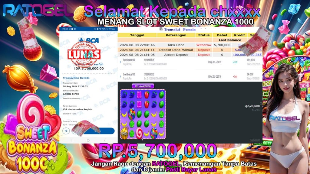 BUKTI JACKPOT SLOT SWEET BONANZA 1000 TERPERCAYA DI INDONESIA TGL 07-08-2024