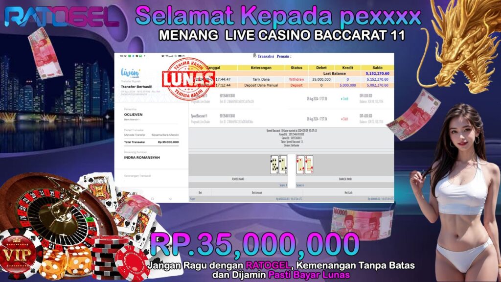 BUKTI JACKPOT SLOT LIVE CASINO BACCARAT 11  TERPERCAYA DI INDONESIA TGL 07-09-2024