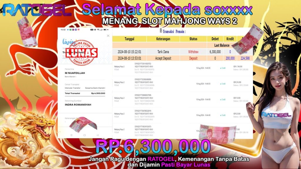 BUKTI JACKPOT SLOT MAHJONG WAYS 2 TERPERCAYA DI INDONESIA TGL 10-08-2024