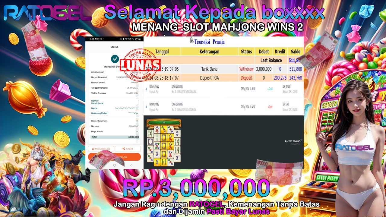 BUKTI JACKPOT SLOT MAHJONG WINS 2 TERPERCAYA DI INDONESIA TGL 25-08-2024