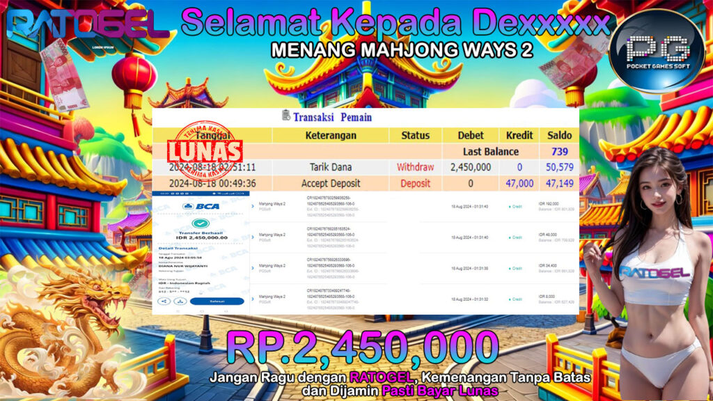 BUKTI JACKPOT SLOT MAHJONG WAYS 2  TERPERCAYA DI INDONESIA TGL 18-08-2024