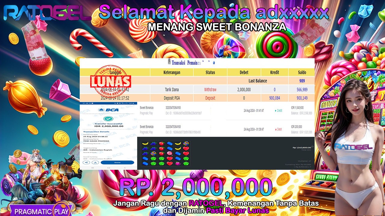 BUKTI JACKPOT SLOT SWEET BONANZA TERPERCAYA DI INDONESIA TGL 24-08-2024