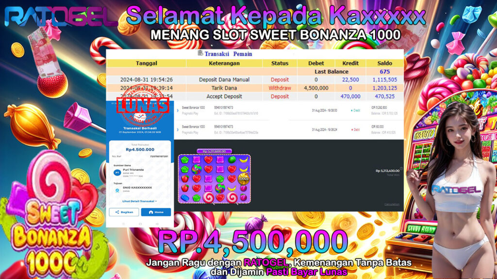 BUKTI JACKPOT SLOT SWEET BONANZA 1000 TERPERCAYA DI INDONESIA TGL 01-09-2024