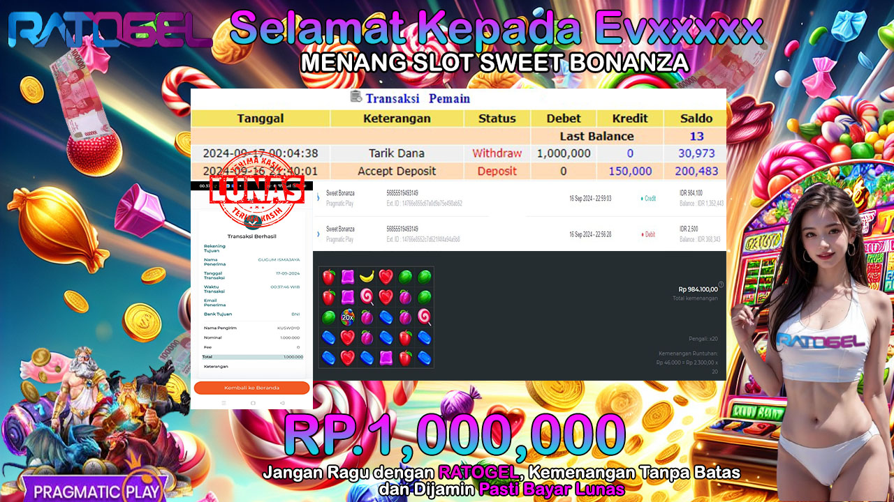 BUKTI JACKPOT SLOT SWEET BONANZA  TERPERCAYA DI INDONESIA TGL 17-09-2024