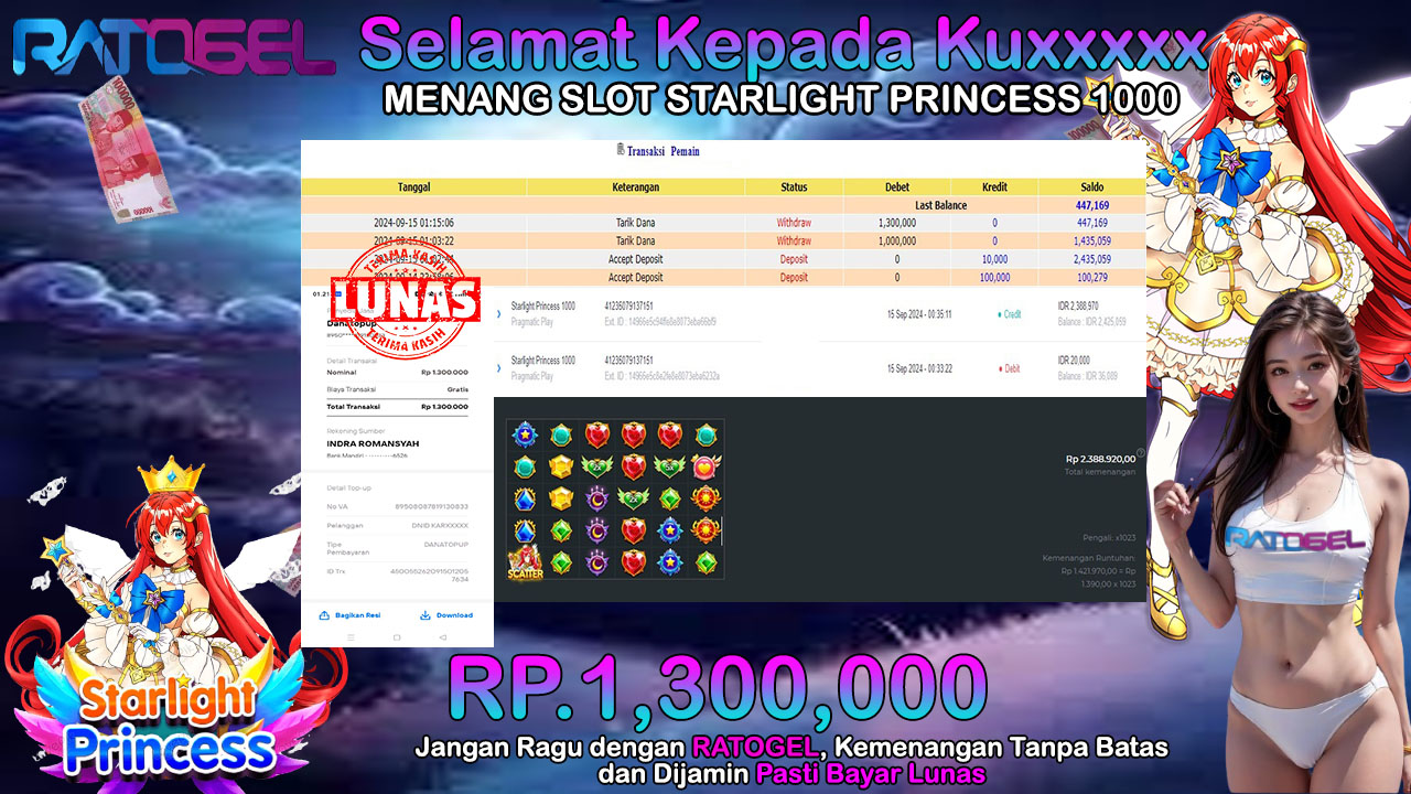 BUKTI JACKPOT SLOT STARLIGHT PRINCESS 1000 TERPERCAYA DI INDONESIA TGL 15-09-2024