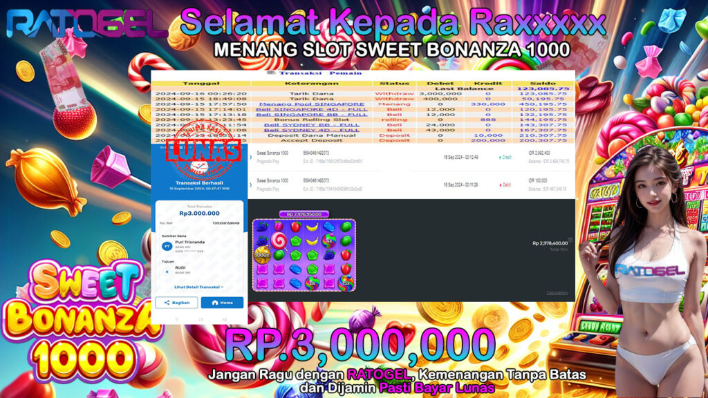 BUKTI JACKPOT SLOT SWEET BONANZA 1000  TERPERCAYA DI INDONESIA TGL 16-09-2024