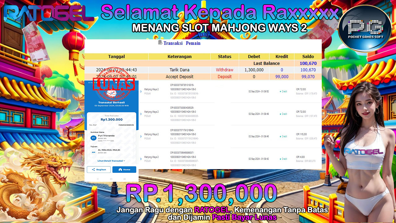 BUKTI JACKPOT SLOT MAHJONG WAYS 2  TERPERCAYA DI INDONESIA TGL 02-09-2024