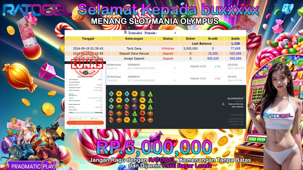 BUKTI JACKPOT SLOT MANIA OLYMPUS TERPERCAYA DI INDONESIA TGL 19-09-2024